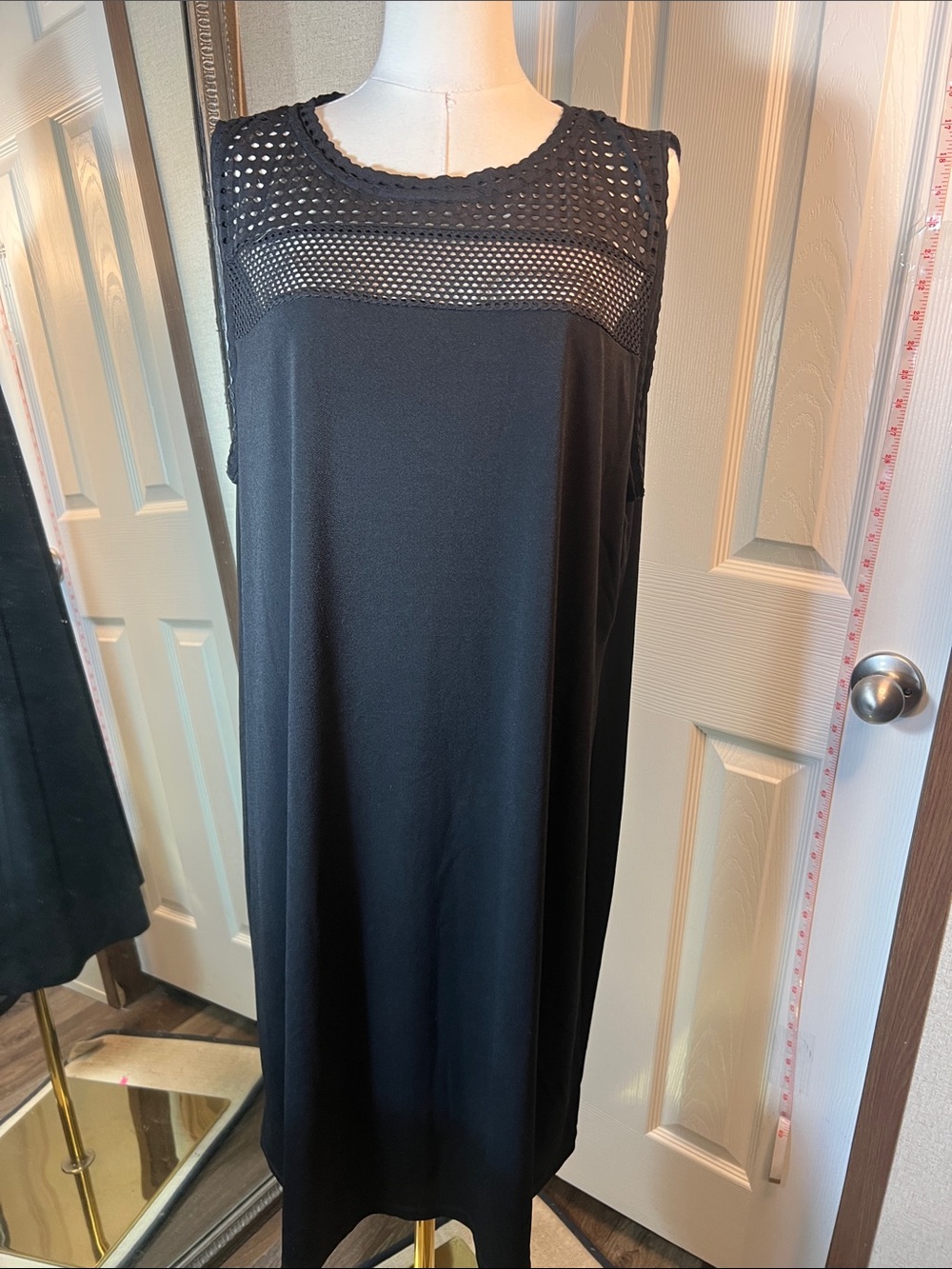 Michael Kors Black Sleeveless Knit-Yoke Shift Dress